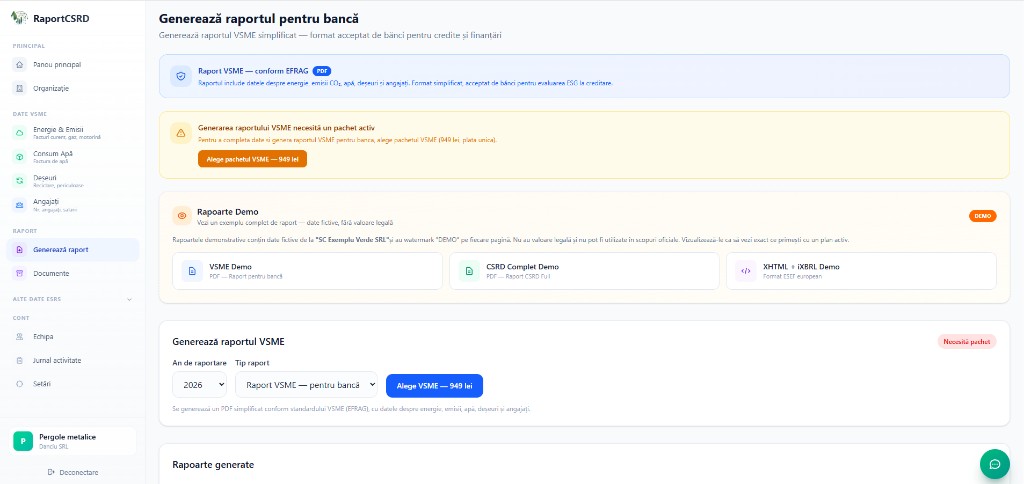 Pagina rapoarte demo RaportCSRD